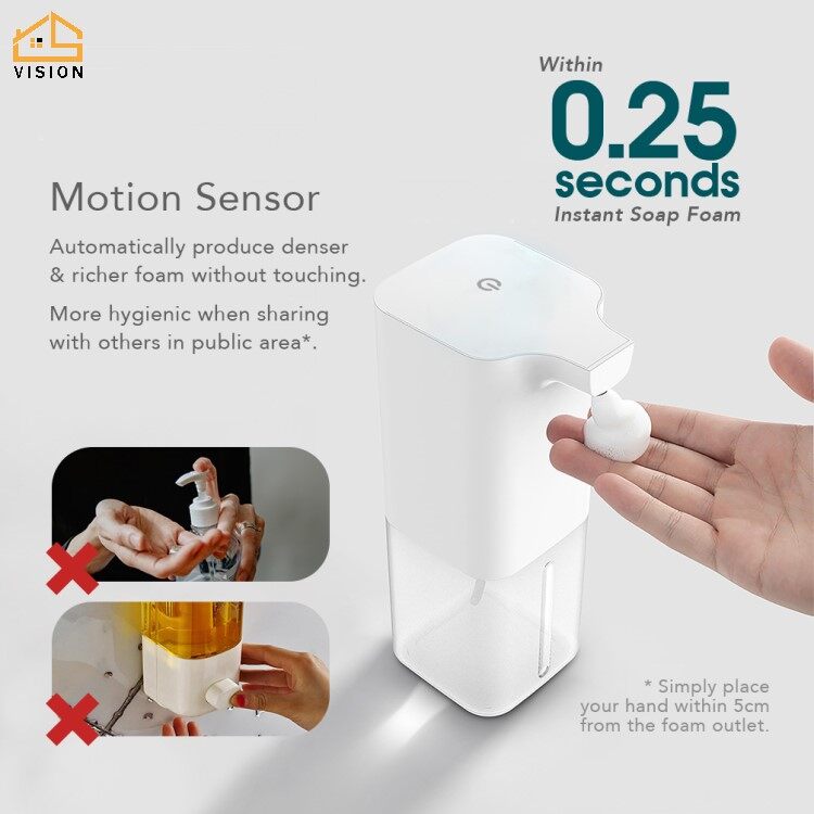 Máy Tạo Bọt Xà Phòng Tự Động Vision 350ML, Máy Rửa Tay Tự Động Cảm Biến Thông Minh Không Cần Cầm Tay Cảm Biến Cảm Ứng Hồng Ngoại Tự Động Rửa Tay Tạo Bọt Cho Phòng Tắm Nhà Bếp Khách Sạn Văn Phòng Bệnh Viện Nhà Hàng