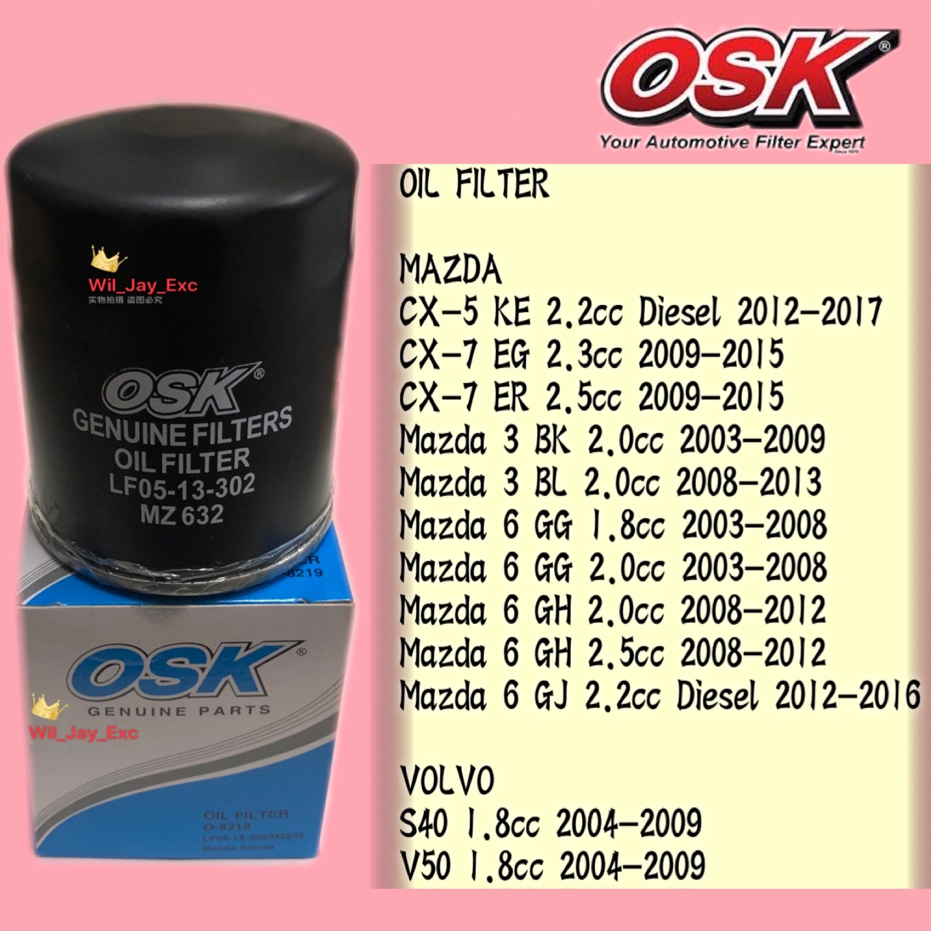 Osk O 19 Oil Filter Cx 7 2 3cc 2 5cc Mzada 3 Bk Bl Mazda 6 Gg Gh Gj 2 5cc Cx 5 2 2cc Diesel Engine Volvo S40 V50 Lazada