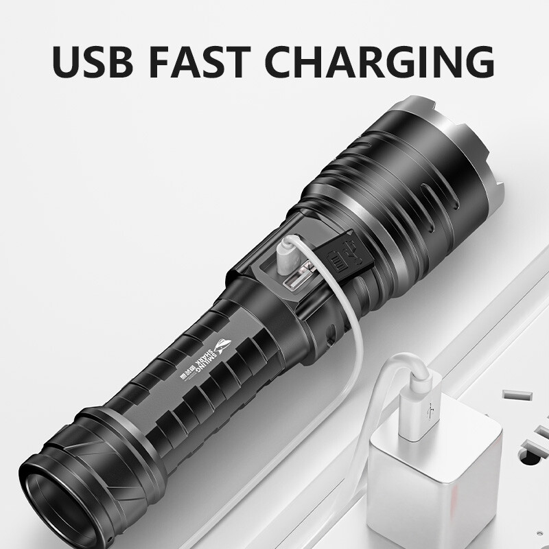 Mỉm cười cá mập sd5500 torchlight M80 10000lumens Đèn pin siêu sáng LED với hiển thị điện 26650 USB rechargeabletorch ánh sáng không thấm nước nhà khẩn cấp ngoài trời chó đi bộ cắm trại hking đèn câu cá đèn