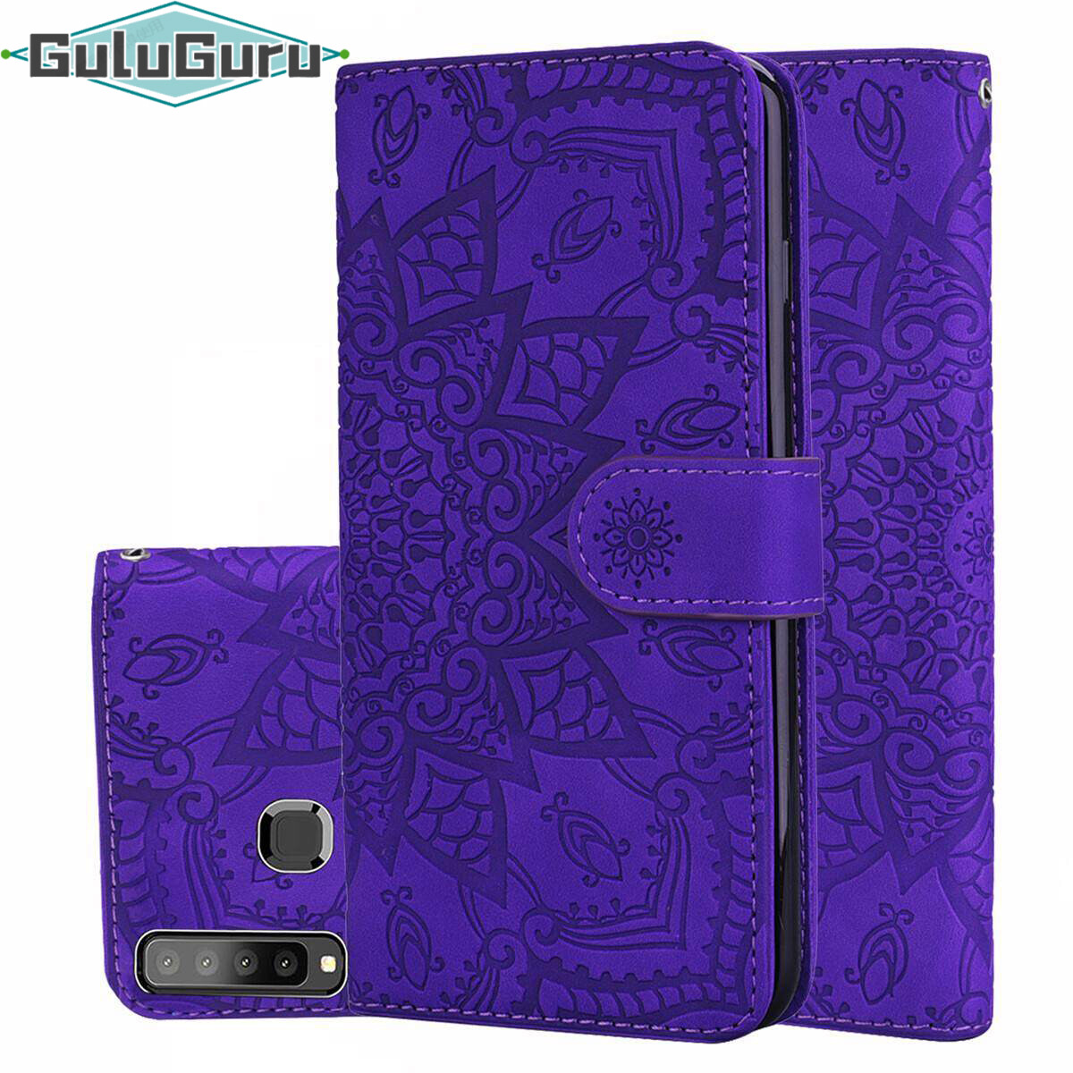 for Samsung A9 2018 Leather Case, Wallet Phone Case Light Slim Flip Folio Cover Durable Shell Genuine Matte Calf Skin Feel, with Kickstand and Cash Card Slots Wristband