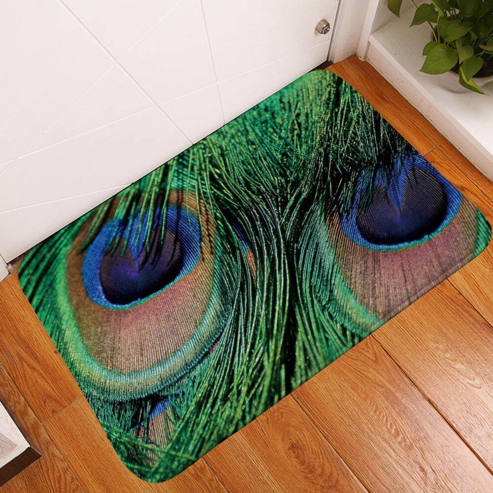 Peacock feather Kitchen Bath Bathroom Shower Floor Home Door Mat Rug Non-Slip