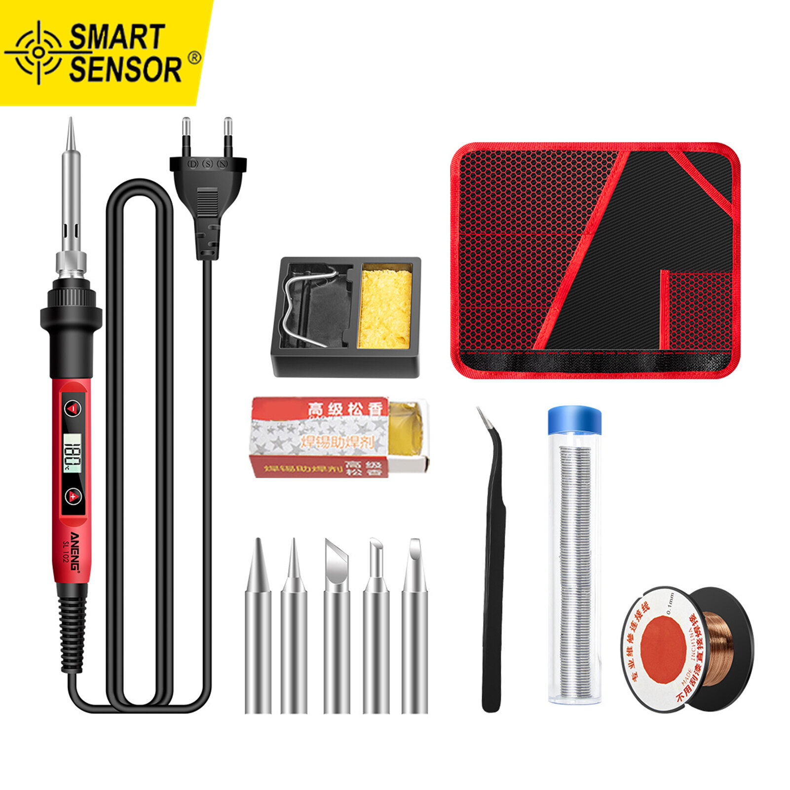 Smart Sensor ANENG Mini Electric Soldering Iron with LCD Digital Display Intelligent Soldering Iron Kit for Electronic Components Repair without 5 Iron Heads