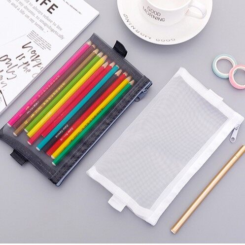 Túi Đựng Bút Chì Học Sinh Lưới Trong Suốt Đơn Giản Hộp Đựng Bút Chì Có Khóa Kéo Sức Chứa Lớn