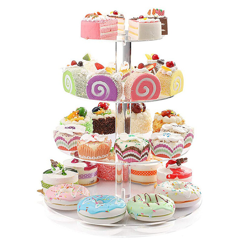ZMHT Dream Hunter 3/4 Layer Transparent Acrylic Round Display Stand Multi-Layer Wedding Birthday Cake Display Stand Shelf Cupcake Holder Plate