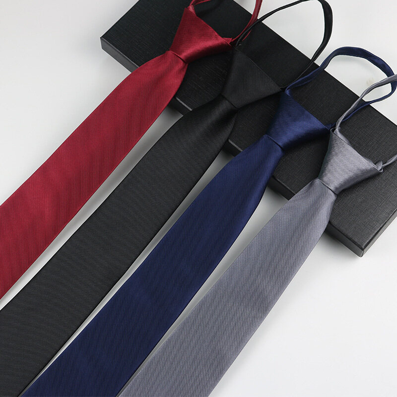 Men's Female Black and Gray Red Solid Color Professional Zip-Free Tie