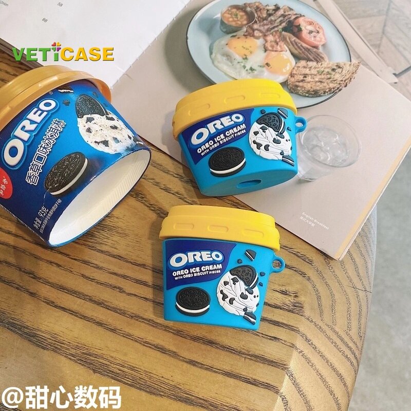 Oreo Ice Cream Cup Earphone Case for Apple AirPods Pro AirPods 1 2 3 Pro2 New Silicone Soft Cover Headphone Air Pods Casing Pouch Protective AirPod Accessories Yellow Blue