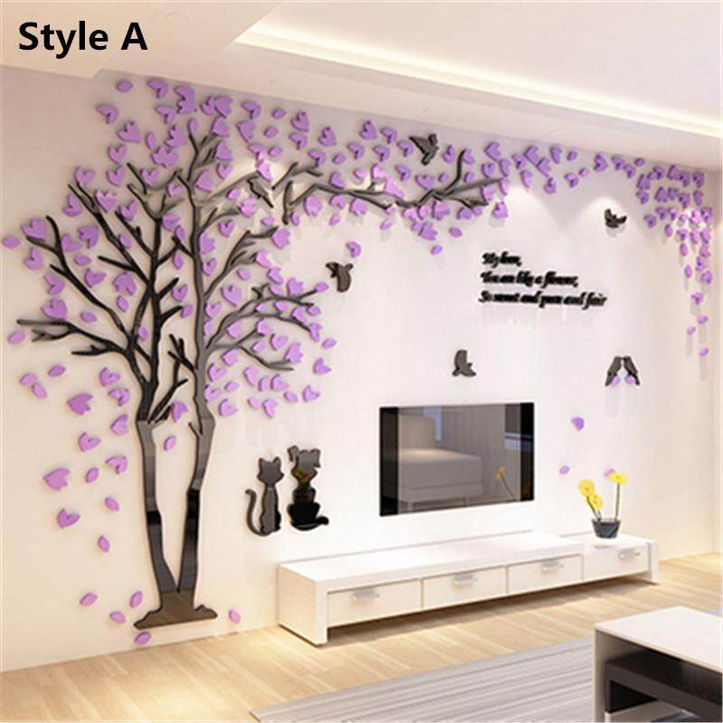 3D Acrylic Dán Tường Cặp Đôi Cây Dán Tường Nhà Phòng Khách Phòng Ngủ TV Nền Tường Thời Trang Decal Dán Tường Cây Xanh