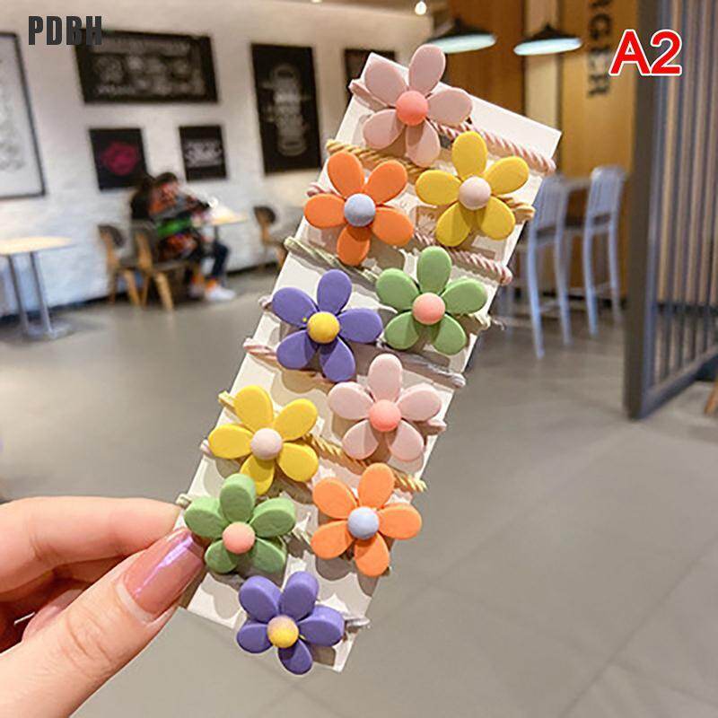 10pcs/set Fruit Flowers Rope Children Baby Elastic Hair Rubber Bands Accessories