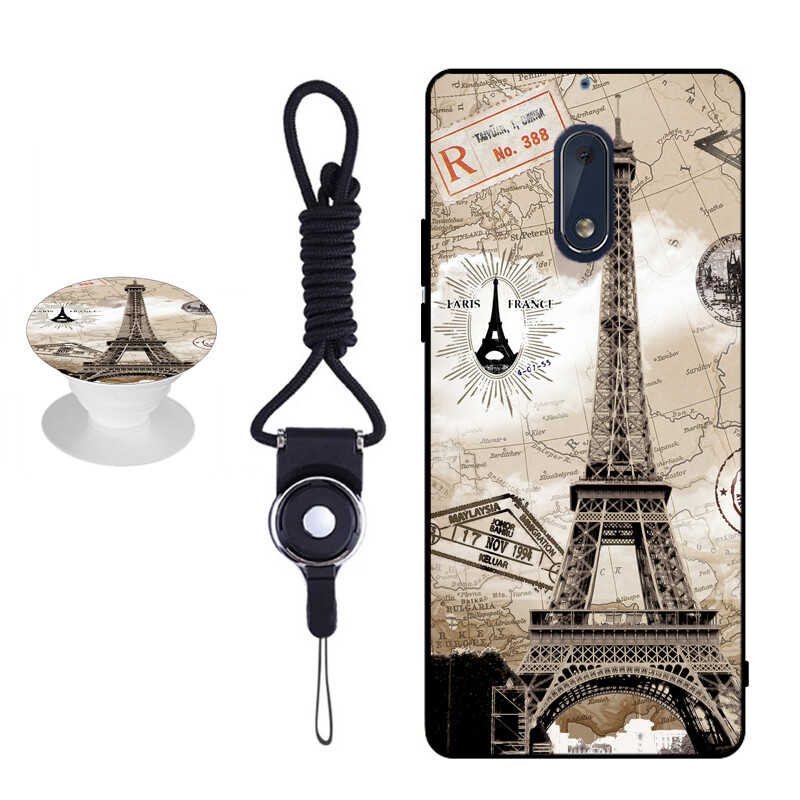 Full Protective Silica Gel Soft Phone Case Matte Phone Case for Nokia 6 with a String and a Ring
