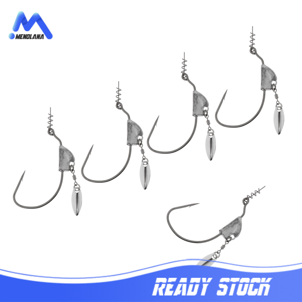 menolana 5pcs Lead Weighted Fishing Hooks Crank Hook for Soft Worm Fishing Lures Baits