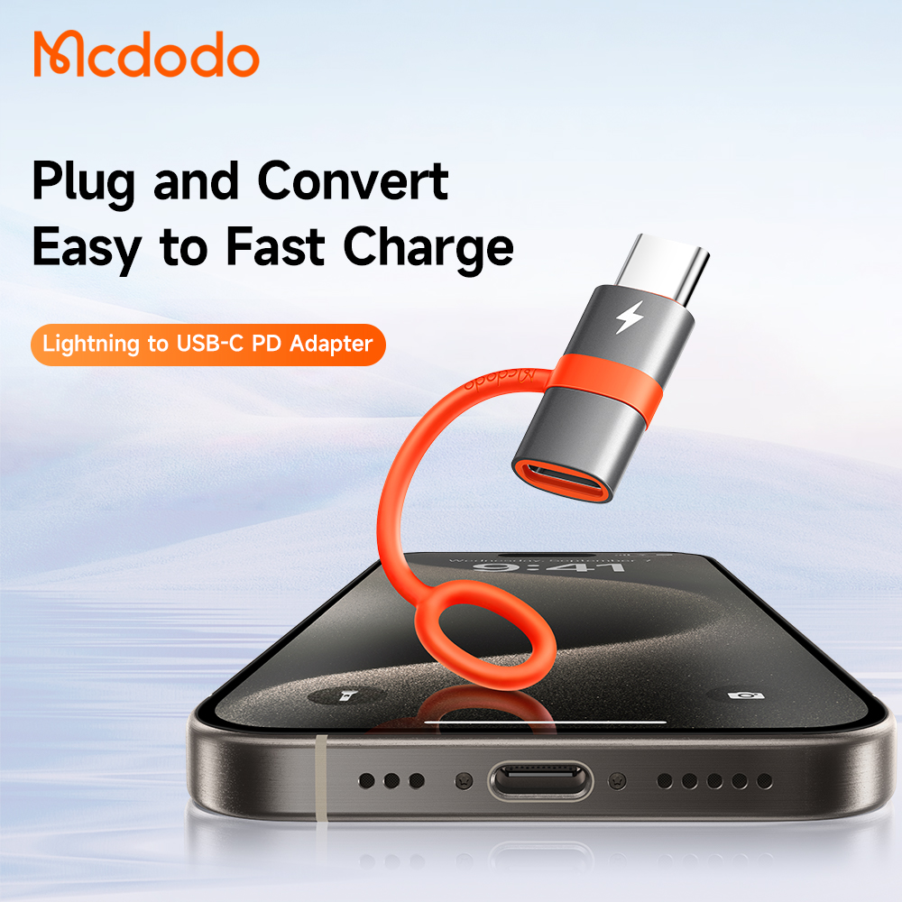 （Compatible with iPhone 15 16 series）Mcdodo Silicone Hook Lightning to USB-C Adapter PD Fast Charging Adapter For iPhone 15 iPad Pro MacBook Air Samsung, Huawei, Xiaomi 1+ Google Lightning to Type-C Data transfer adapter