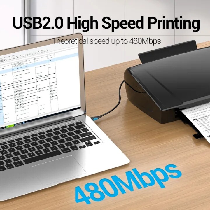Vention Cáp In USB 2.0 Cáp USB Máy Quét Dữ Liệu Đồng Bộ USB 2.0 Loại A Đực Sang B Đực 1M 2M Cho Máy In HP Canon Epson