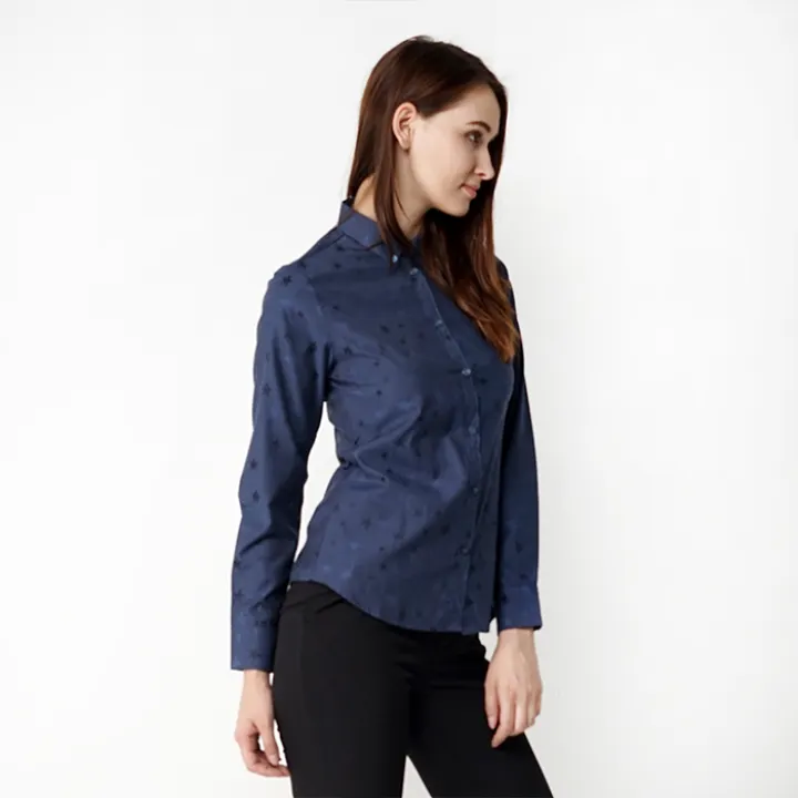 Navy blue collared shirt womens long sleeve Clearance