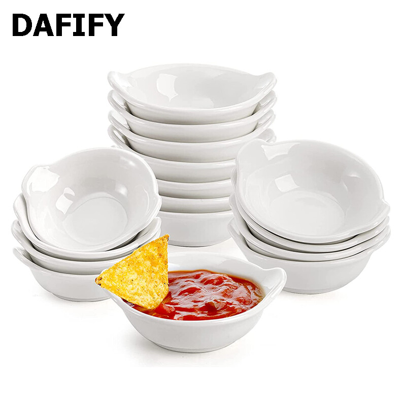 DAFIFY Porcelain Salad Dipping Bowls BBQ Soy Sauce Dish Cups or Seasoning Appetizer Serving Utensils 9*3cm