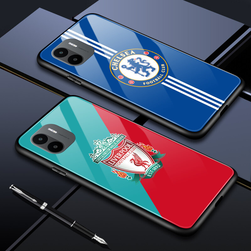 PMP Casing Case For Xiaomi Redmi Note 12 Pro 5G Note 12 Pro+ 5G Note 12 4G Note 8 Pro Redmi A2 Luxury League Football Club Phone Case For boys Logo Badge Case Tempered Glass Casing Protective Phone Back Shockproof Cover
