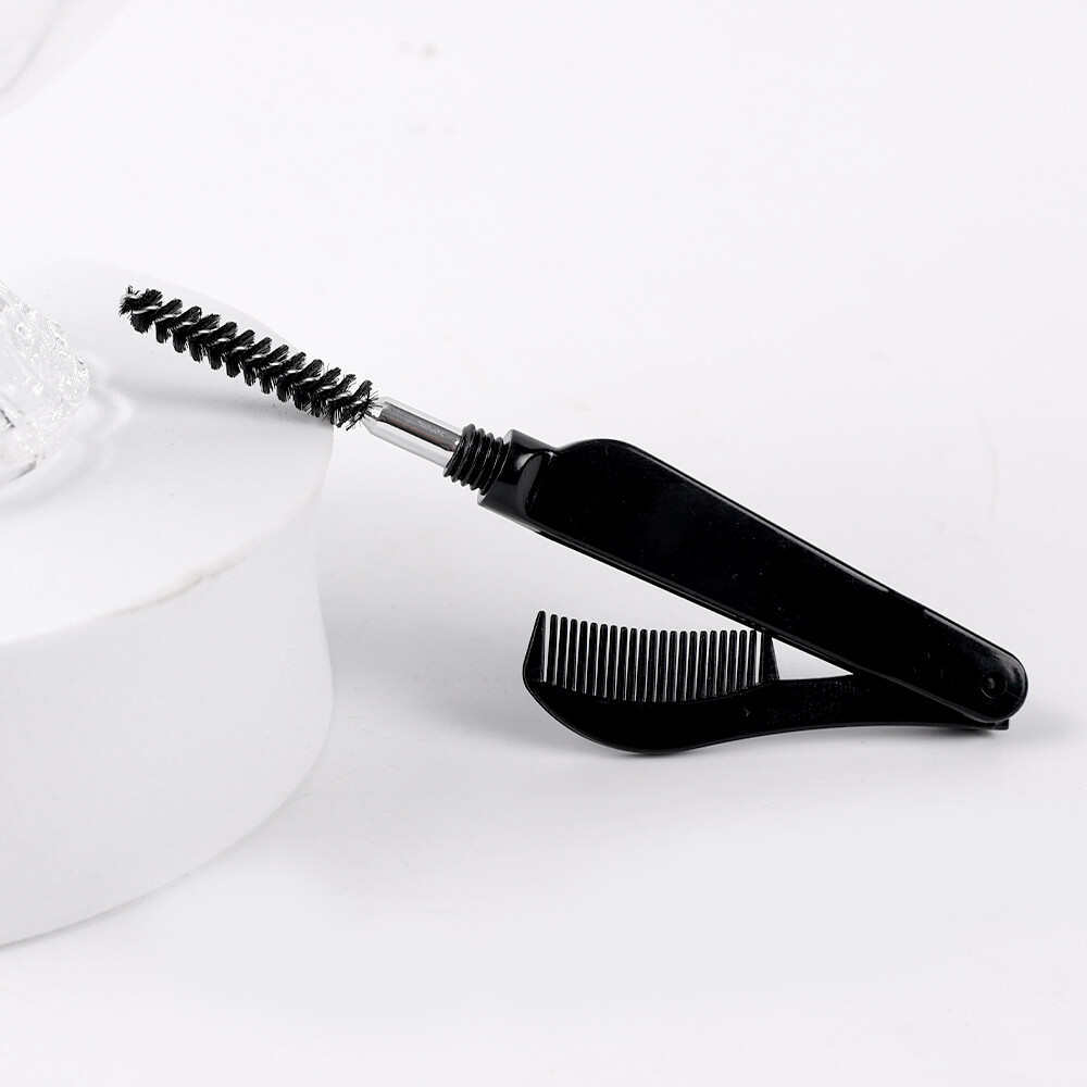Mini Folding Steel Comb False Eyelash Brush Eyelash Comb Straight Handle Small Eyebrow Comb Eyebrow Brush Beauty Makeup Cosmetic Tool