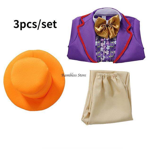 Willy Wonka Charlie Cosplay Costume for Kids Movie Charlie and The Chocolate Factory Child CosHalloween Clothing Set For Boy