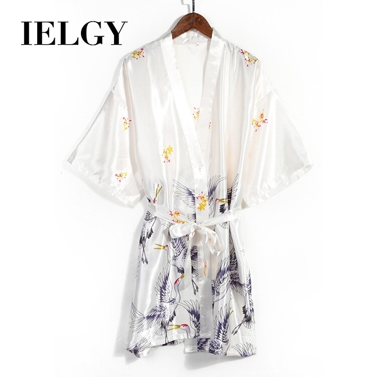 IELGY Women's Silk Crane Bathrobe