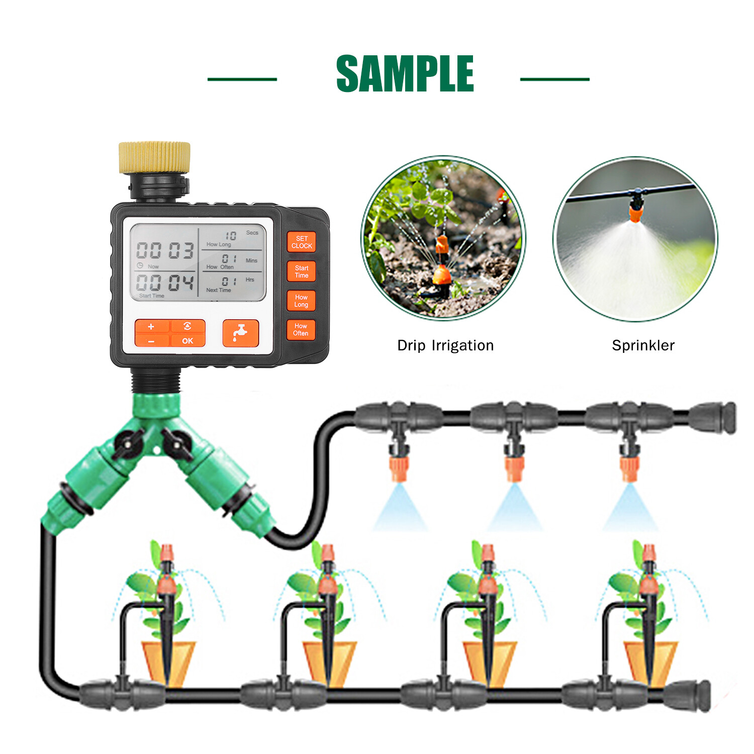 Digital Water Timer Programmable Outdoor Single Outlet Automatic On Off Water Faucet Hose Timer Irrigation System Controller with Manual Mode 3in Large Screen