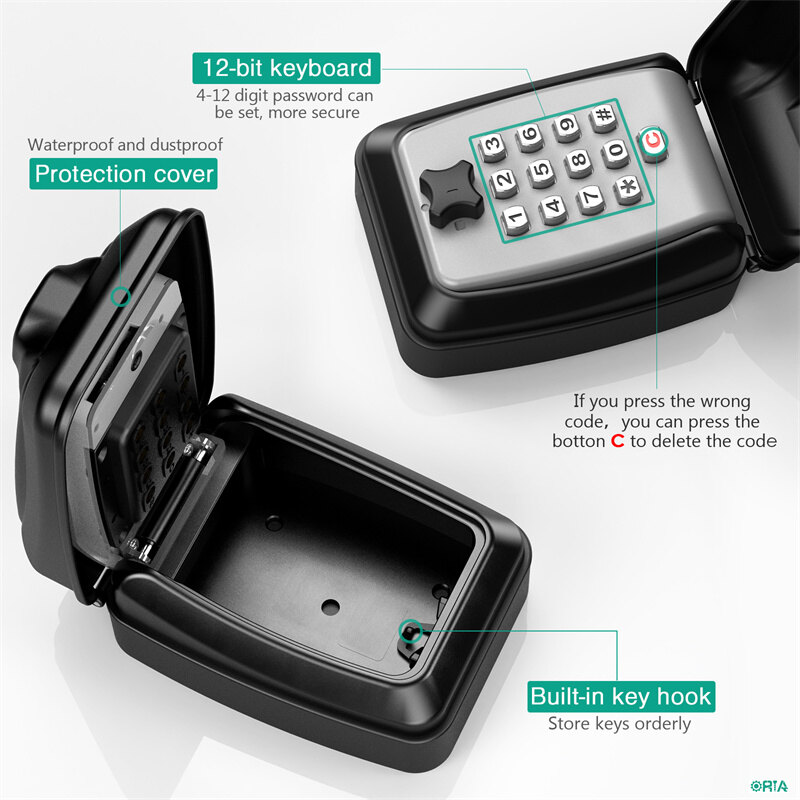 ORIA Key Safe Box Wall Mounted Key Lock Box Large with Resettable 12-Digit Combination Top Security Key Box Outdoor Indoor Weatherproof Key Storage Box for Home Office Spare Keys