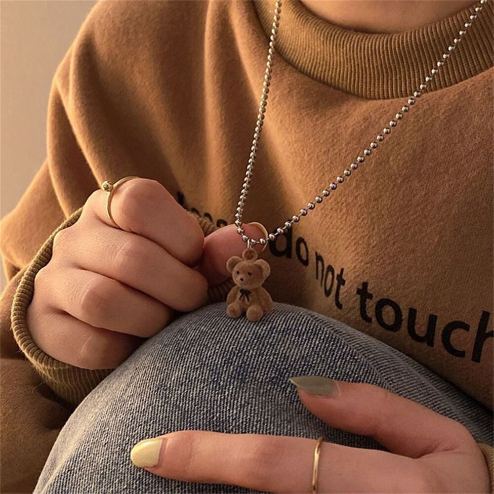 Sanhe Bear Necklace Female Personality Hip Hop Tide Net Red Clavicle Chain Simple Sweater Chain