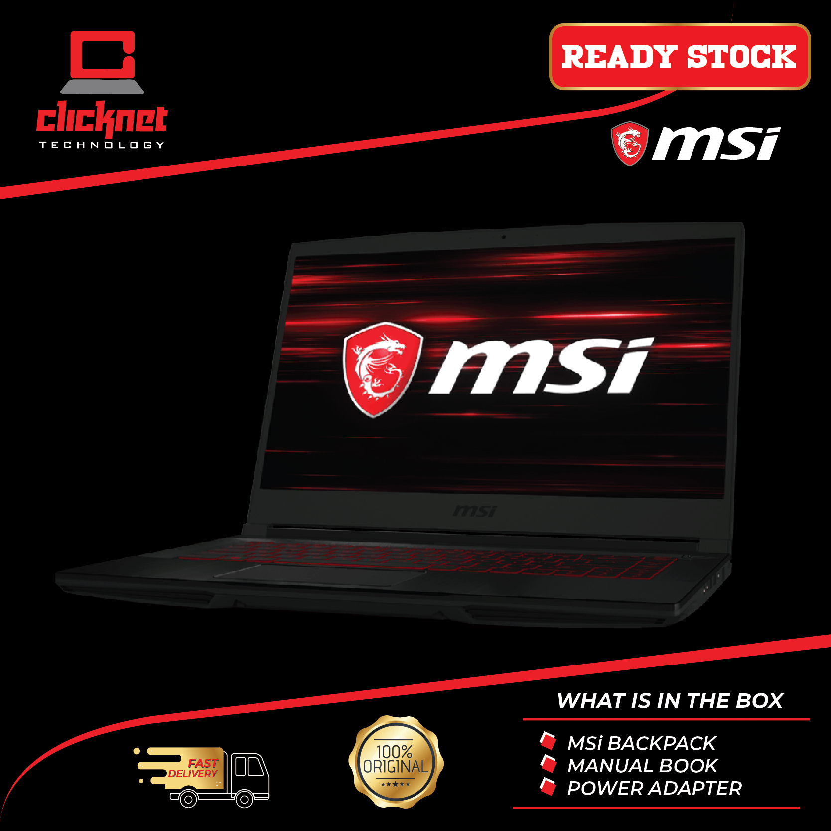MSI GF63-9SC-634 15.6 FHD IPS Gaming Laptop BLK (i5-9300H 4GB 512GB GTX 1650 4GB MAX-Q 15.6FHD W10) Malaysia