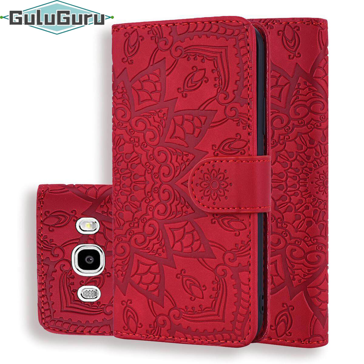 for Samsung J7 2016 J710 Leather Case, Wallet Phone Case Light Slim Flip Folio Cover Durable Shell, Genuine Matte Calf Skin Skin Feel, with Kickstand and Cash Credit Slots, Wristband