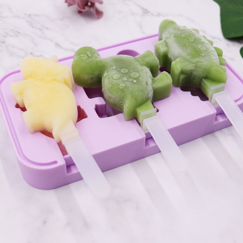 3 Holes Ice Cream Mold Dinosaur Shape Ice Pop Molds Popsicles Makers Kitchen Gadgets Ice Popsicles Molds DIY Accessories