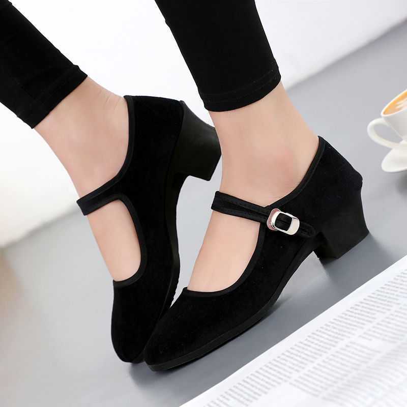 Beijing Cloth Shoes Dancing Shoes Black and Red Women's Kitten Heels Student Art Exam Tibetan Dance Shoes Work Shoes Suede Yangko Dance Shoes