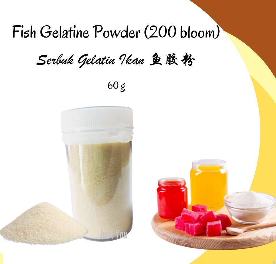 Fish Gelatine Powder (200 bloom) Serbuk Gelatin Ikan 鱼胶粉 60g Lazada