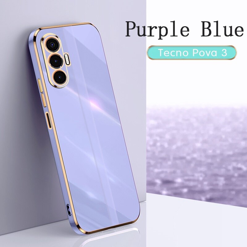 Tecno Pova 3 Case Protective Electroplating Shockproof Case Tecno Pova 3 Casing Cover Silicone TPU Soft Back Cover