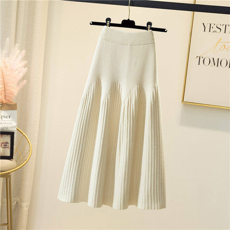 New Mid-length Autumn and Winter Wear A-line All-match Knitted Skirt Women's Fashionable Temperament Thin Crotch-covering Pleated Skirt