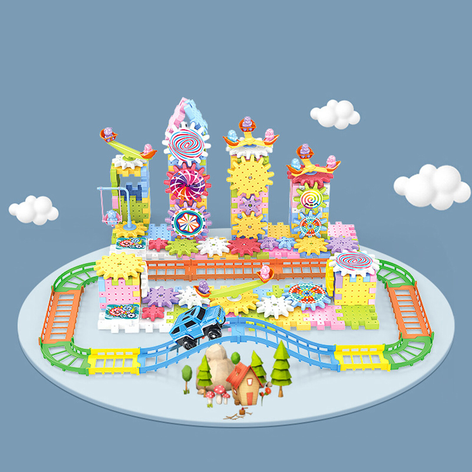 ASTELLA 1 Set Building Block Electronic Gears Hand-eye Coordination Improvement Variable Amusement Park Building Assembly Toy for Christmas Gift
