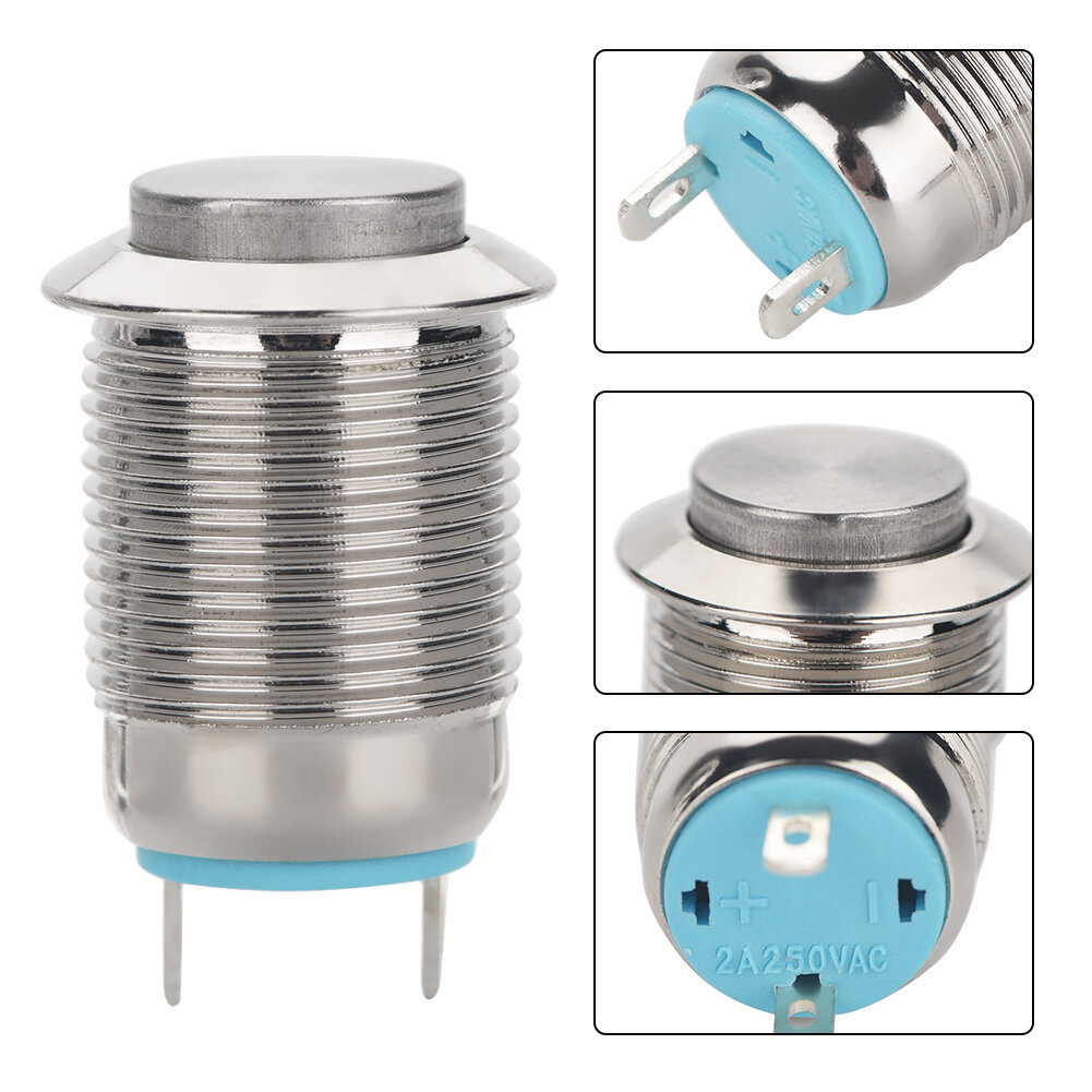 10Pcs/set 12mm 2A 250V Mini Waterproof 2Pin Metal Button Reset Jog Switch