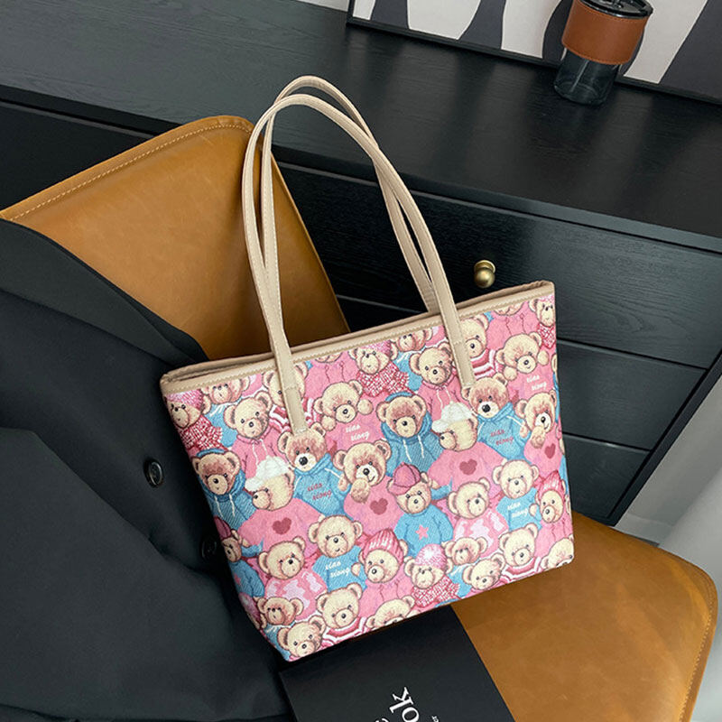 C&K Ladies tote bag Large capacity package New teddy bear bag INS niche design shoulder bag Students attend classes with tote bags