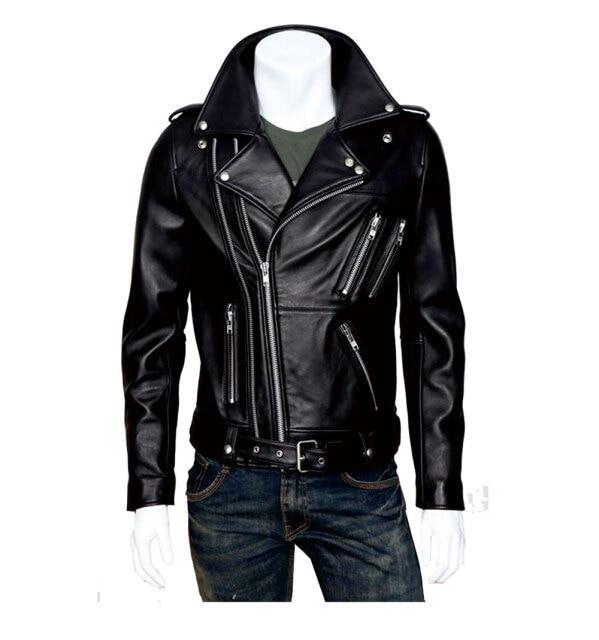 Mens Leather Jacket 2019 Autumn Winter New Style Men's Motorcycle Leather Garment Multi-Zipper Lapel Brief Design