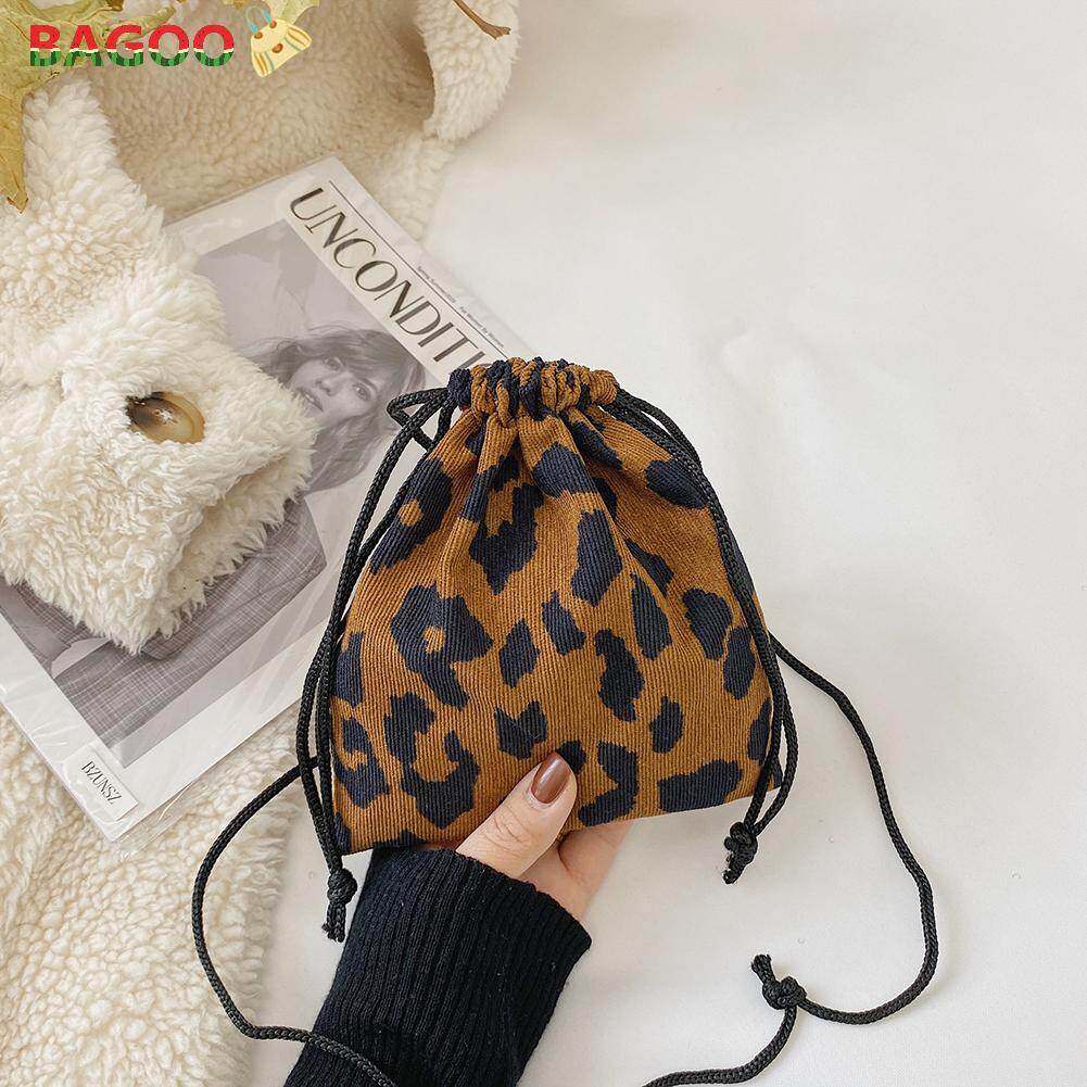 BAGOO Solid color Drawstring Crossbody Bag Women casual Corduroy Mini Shoulder Bag Phone Pouch coin purse