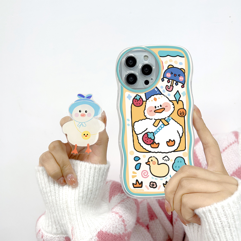 (With Free Holder) Jizetin Phone Casing For Xiaomi Redmi Note 10 Note 10S Note 10 Pro Note 10 5G Note 9 Note 8 Fashion Soft Wavy Case Cute Pig Duck Bear Rabbit Cartoon Shockproof Cellphone Casing Full Cover Camera Protection