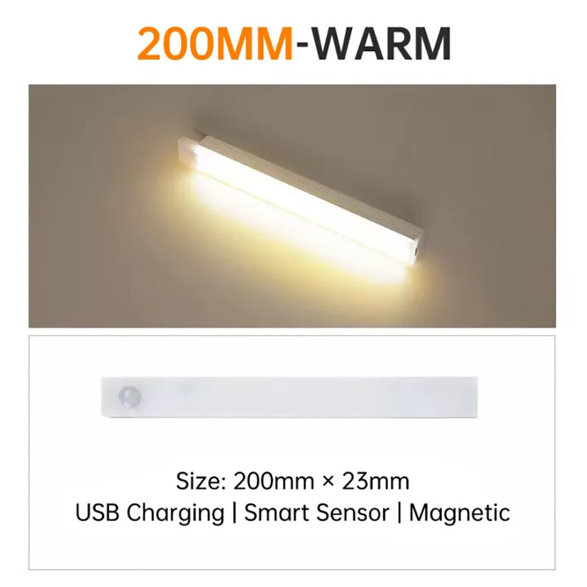 Warmtaste Wireless LED Motion Sensor Night Light USB Rechargeable Under Kitchen Cabinet Lights for Home Wardrobe Bedroom Room Warm White Decoration Lamp