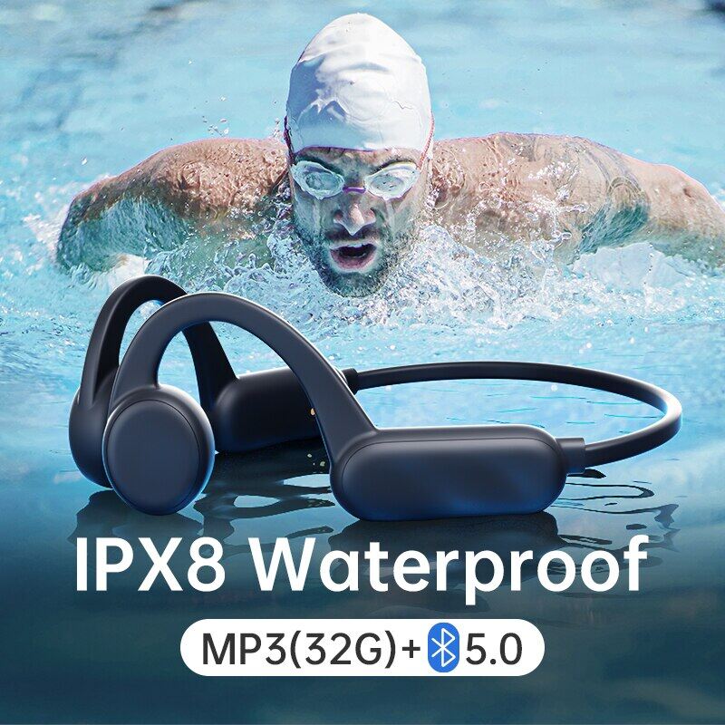Bone Conduction Wireless Bluetooth Headphone IPX8 Waterproof Swimming Earphone With 32G Memory MP3 Music Headset With Mic Topone Blue Store