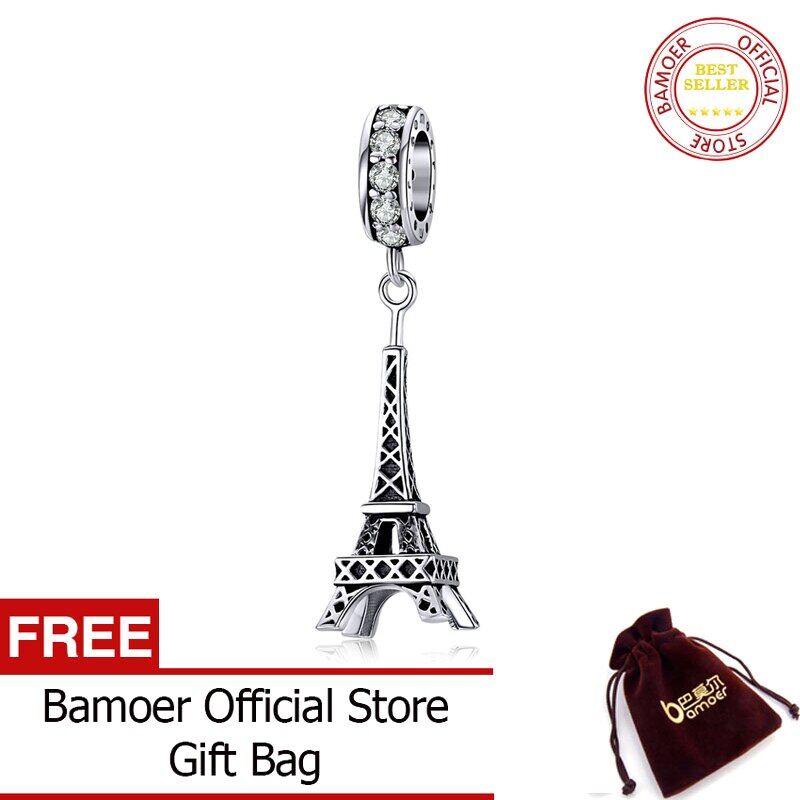 BAMOER 925 Sterling Silver Retro Eiffel Tower Pendant Charm for Bracelet or Necklace 925 Sterling Silver Jewelry BSC154