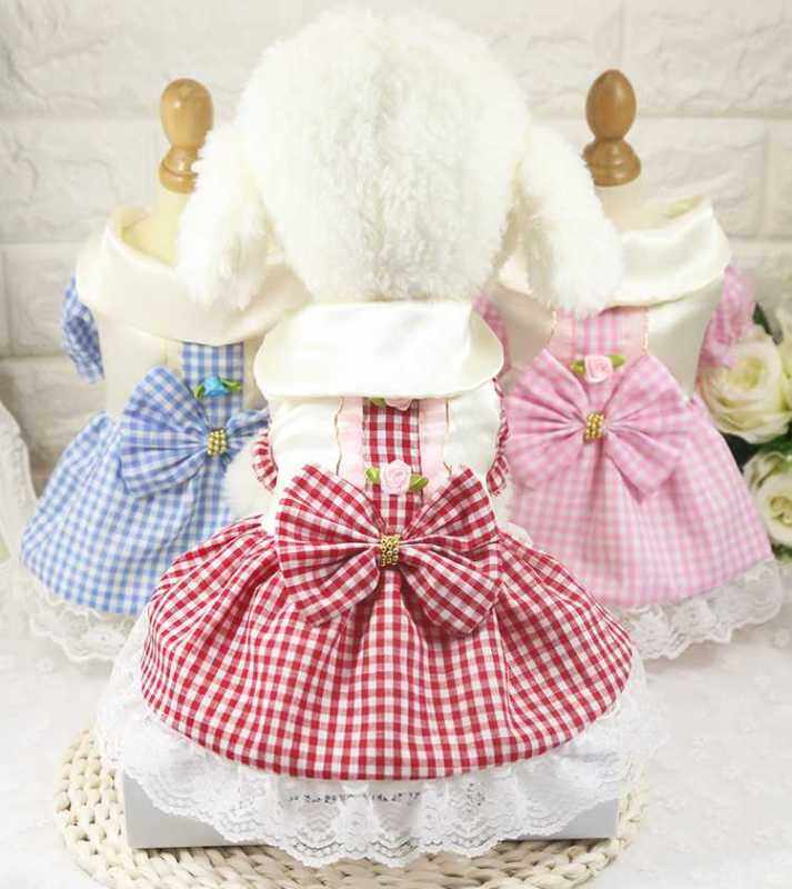 Jianjia28 3 Màu Pet Phong Cách Cổ Điển Bow Knot Lưới Ren Dress Cho Chó Nữ Quần Áo Chó