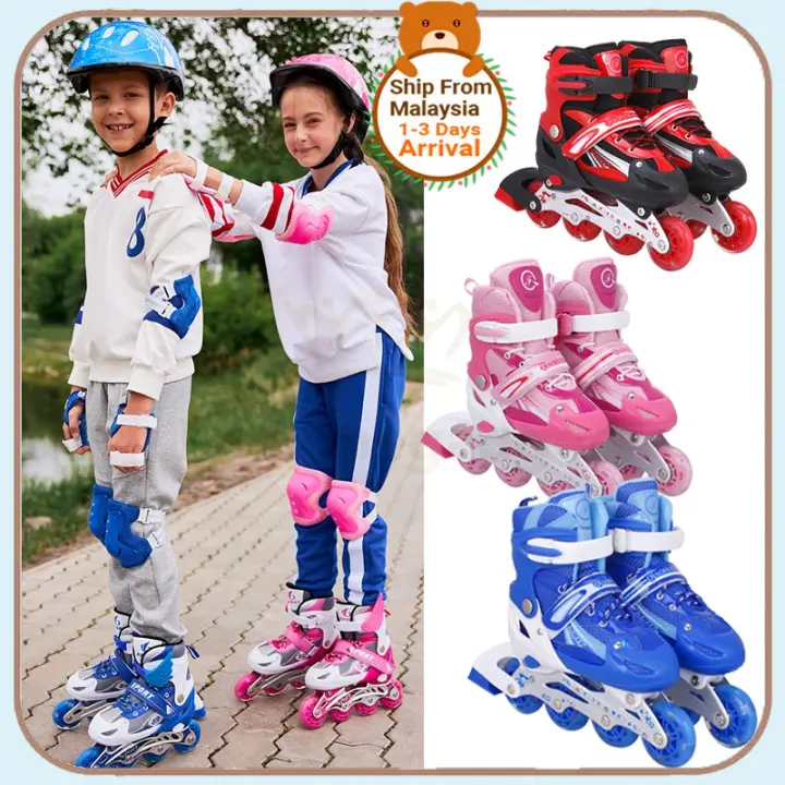 Kasut Roda Kanak Kanak Inline Skate Adjustable Roller Blade Flash Wheels Kids Helmet Kneepad Gear Kids Roller Blade Lazada