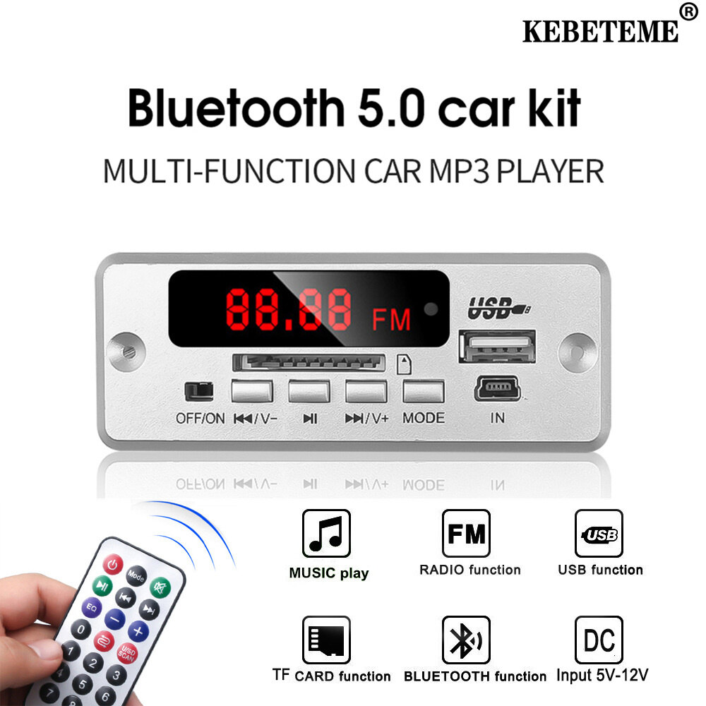 KEBETEME Bluetooth 5.0 Handsfree MP3 Decoder Board DC 12V Wireless MP3 Player Color LCD Display Car Audio Kit With Remote Controller