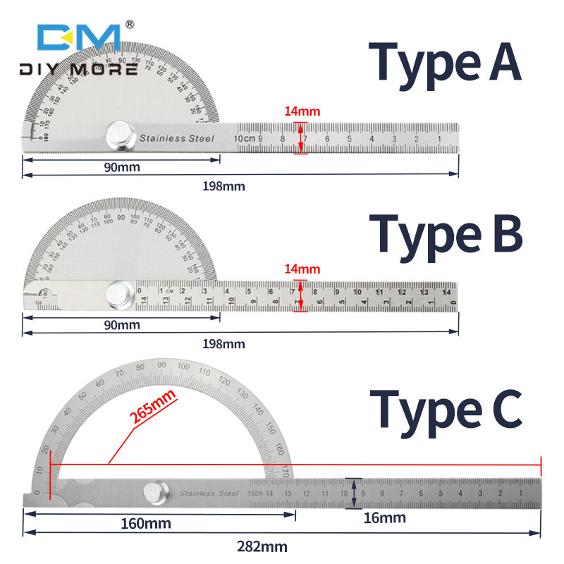 Diymore 180 Degree Protractor Metal Angle Finder Goniometer Angle Ruler Stainless Steel Woodworking Tools Rotary Measuring Ruler 100/150