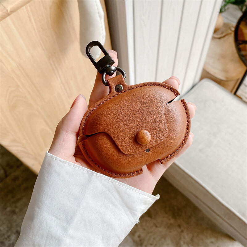 Bluetooth-compatible Headset Case Protective Shell Simple Business Leather Case For Beats Studio Buds color:Dark brown