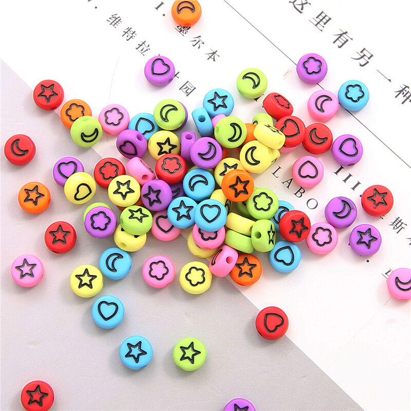 100PCS/Bag 7x4mm Mixed Flower Star Moon Heart Shape Round Acrylic Spacer Beads For DIY Jewelry Making Necklace Bracelet Accessories