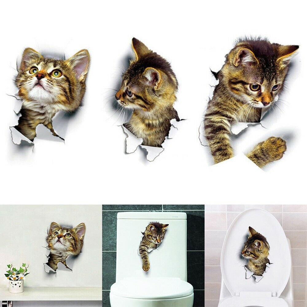 【TaroBall】2pcs Cute 3D Kitten Cat Bedroom Fridge Decal Home Mural Art Decor Wall Sticker
