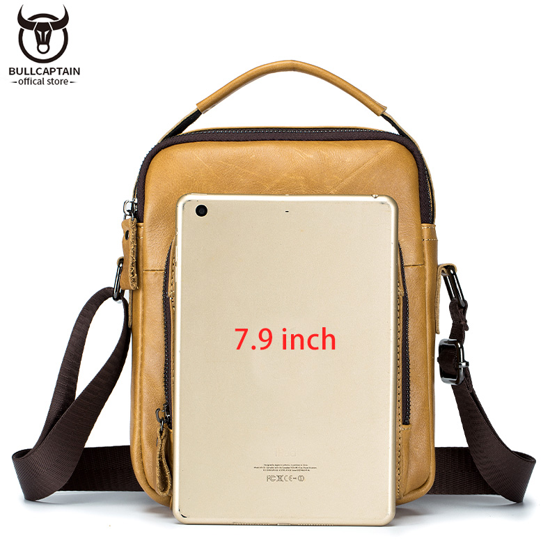 BULLCAPTAIN Leather Shoulder Messenger Bag Men's Classic Retro Multifunctional Double-Layer Storage Hanging Keychain Handbag