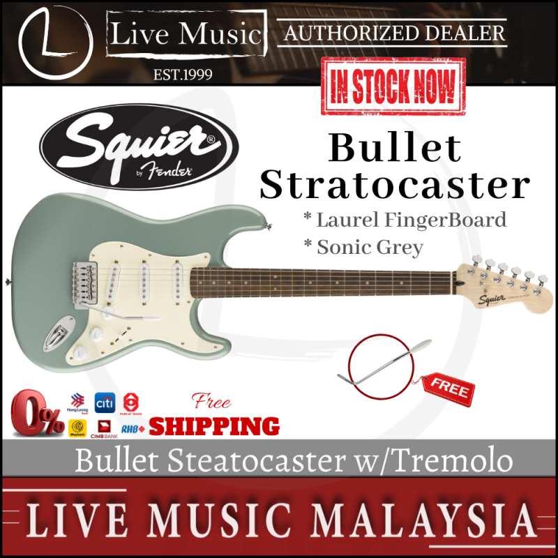 Fender Squier Bullet Stratocaster with Tremolo 6-String Electric Guitar, Laurel Fingerboard - Sonic Grey Malaysia